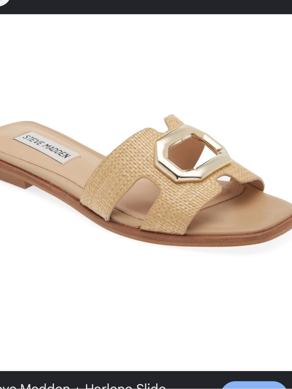Steve Madden Natural Woven Slide Sandal with Gold Accent